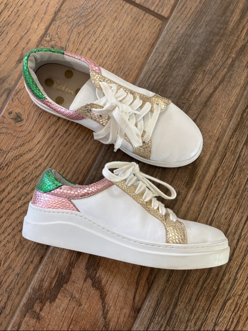 Boden Sneakers with Gold, Pink & Green Accents